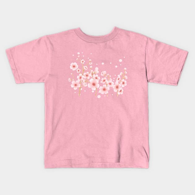 Pink Cherry Blossom Watercolor Floral Patterns Romantic Soft Delicate Kids T-Shirt by SimpleModern